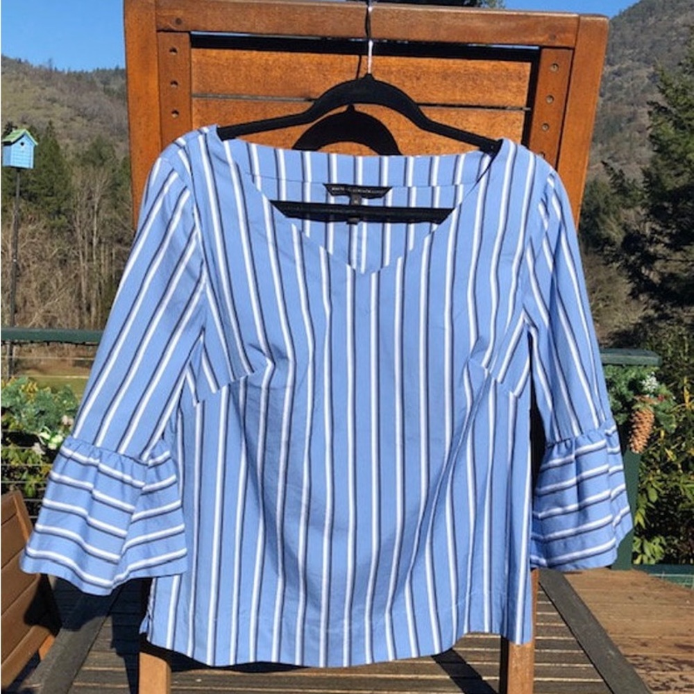 Blue and White Striped Blouse bell sleeves White House Black Market size 6P